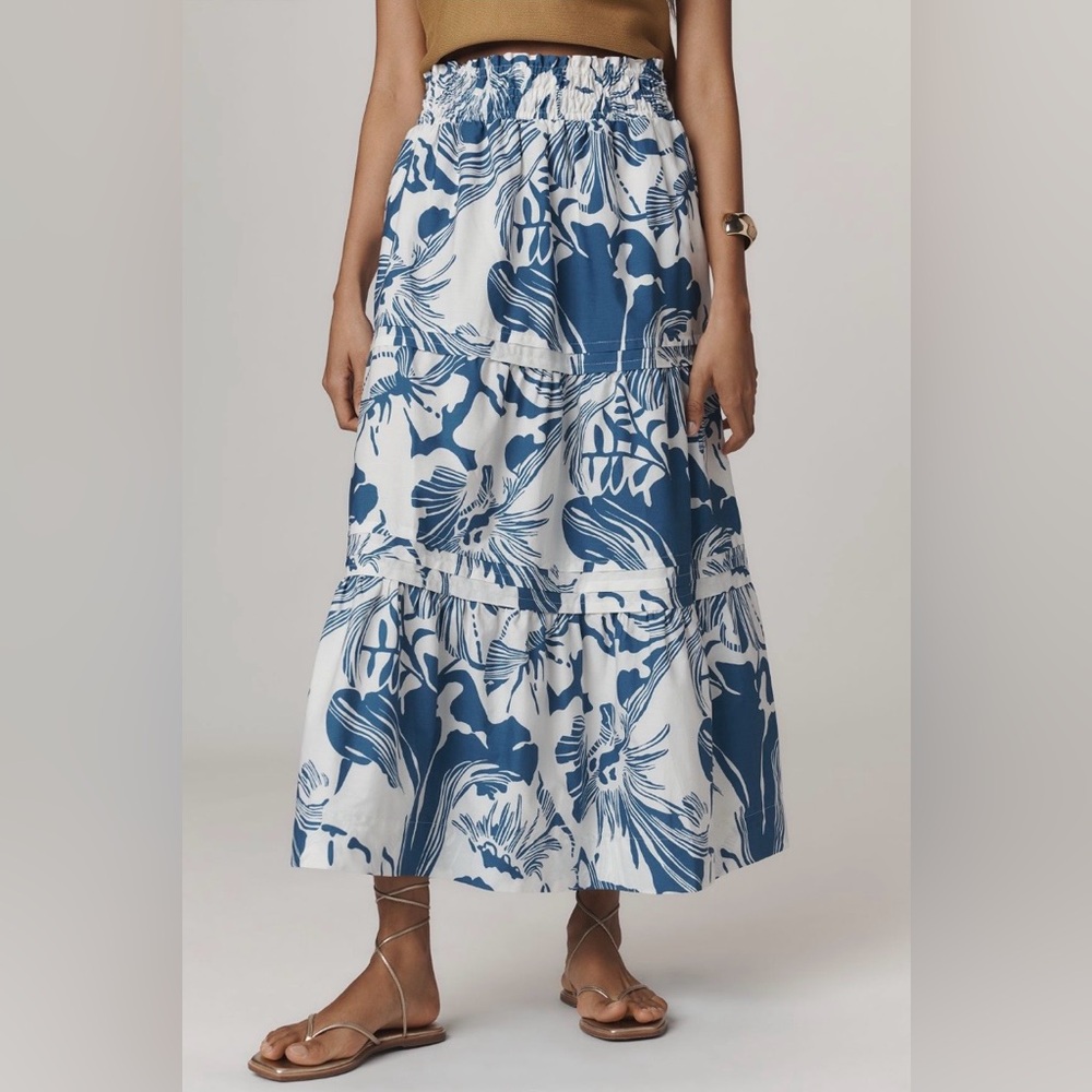 Anthropologie Somerset Maxi Skirt Blue and white Large NWT
